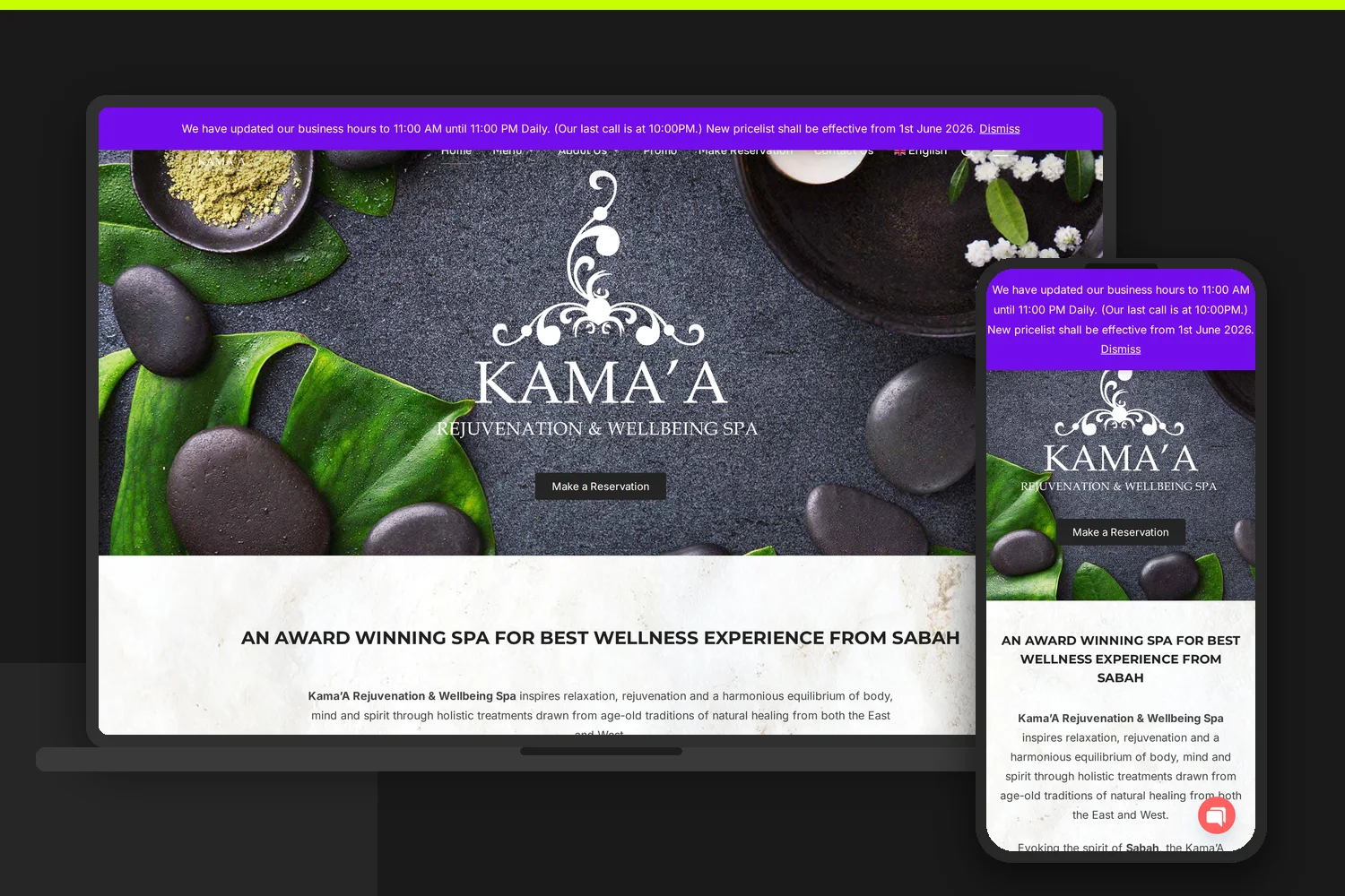 Kama’a Rejuvenation website by Bingo Web Design