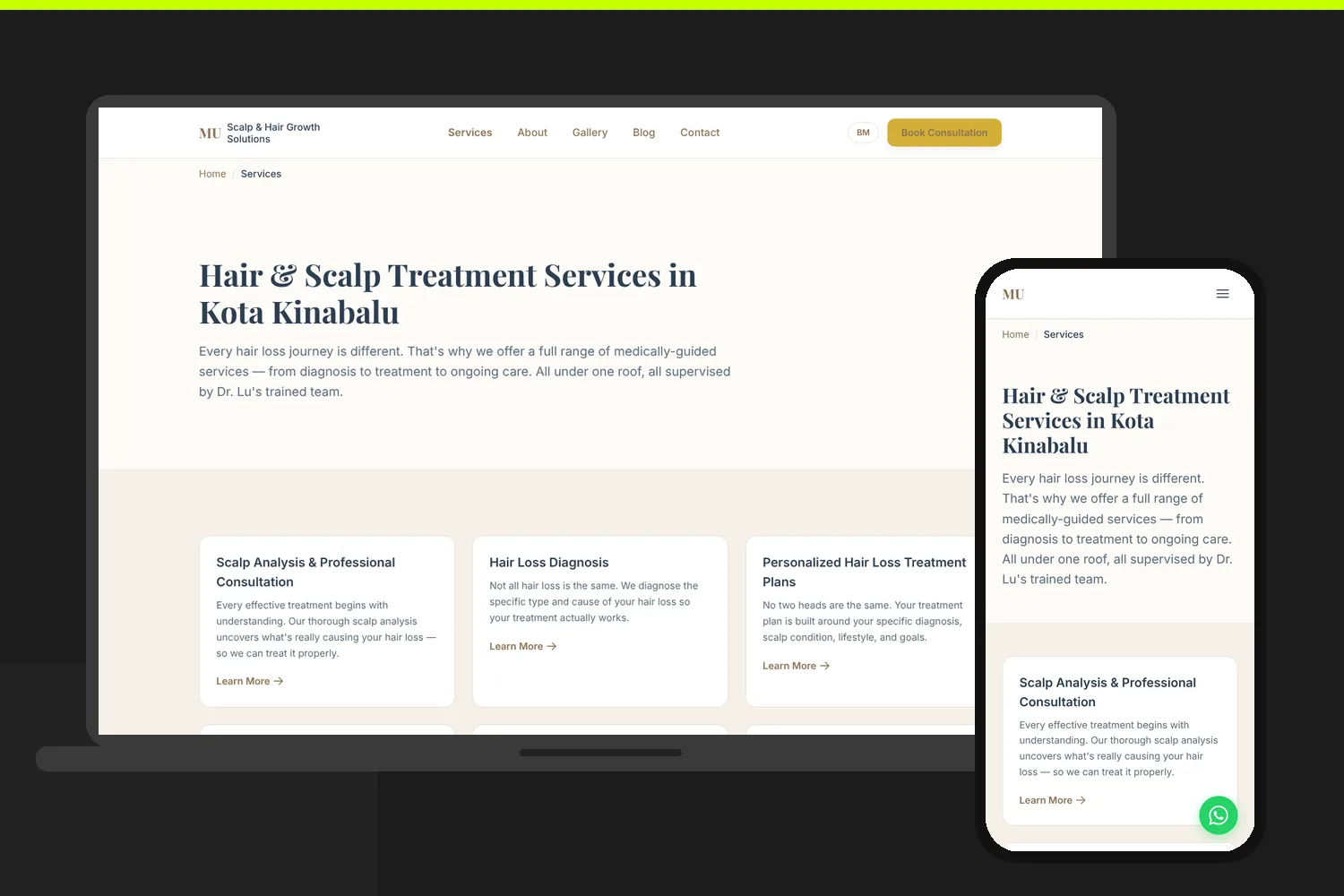 MU Scalp website by Bingo Web Design