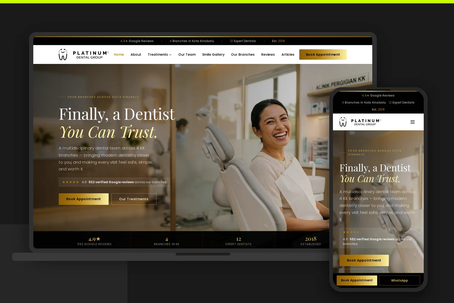 Platinum Dental Group website by Bingo Web Design