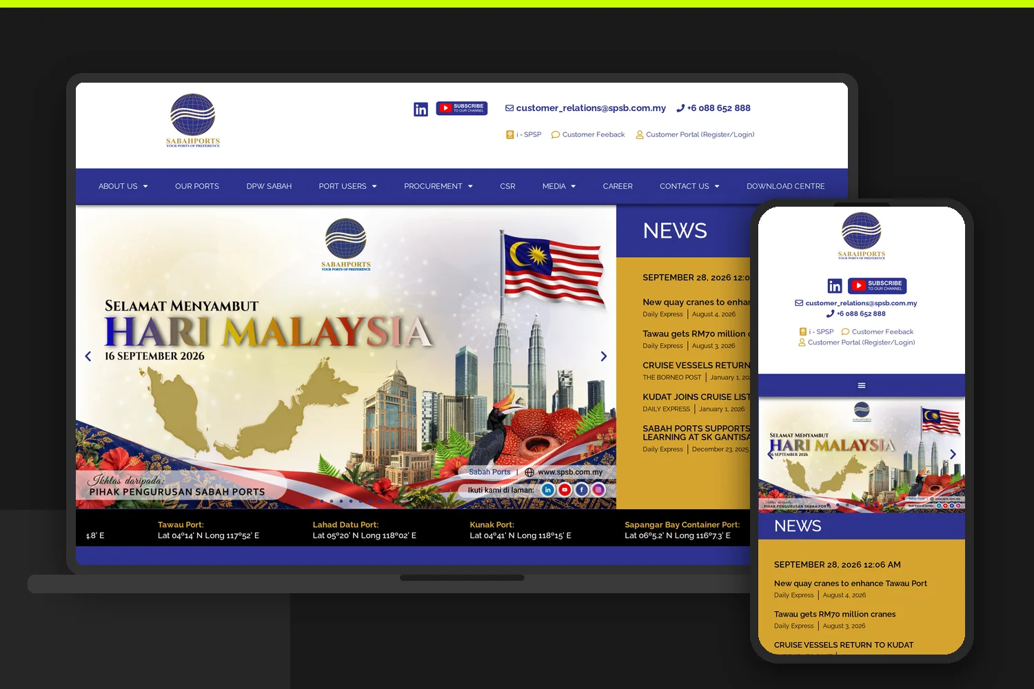 Sabah Ports website by Bingo Web Design