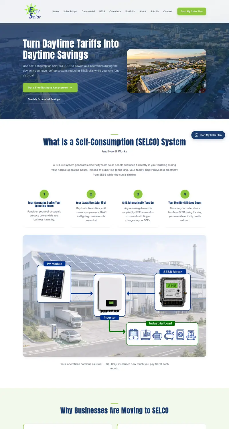 Easy Solar website: Commercial solar page