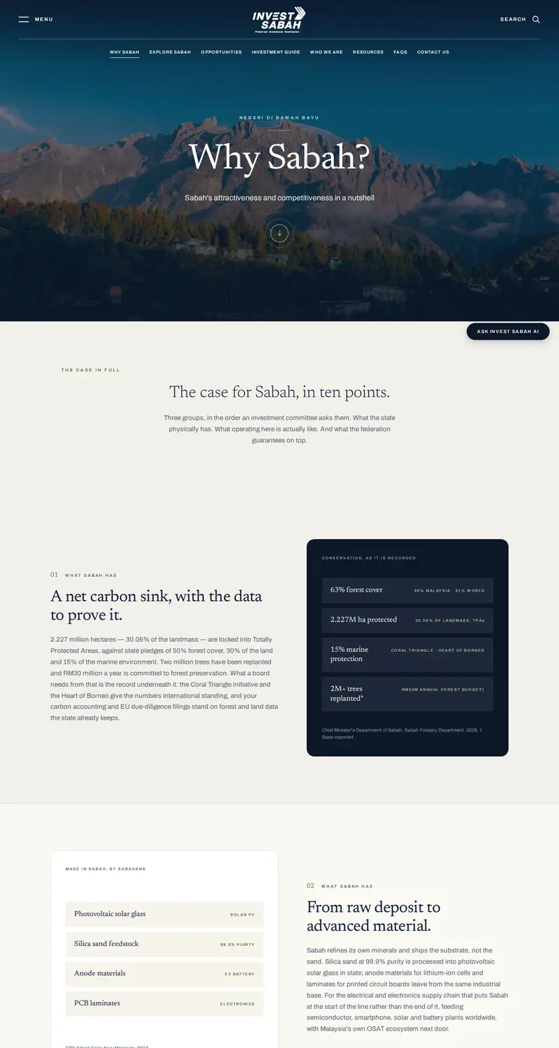 Invest Sabah website: Why Sabah page