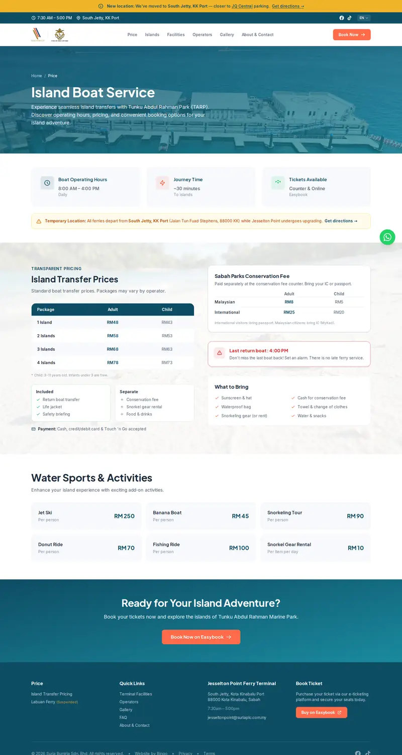 Jesselton Point website: Island boat schedule page