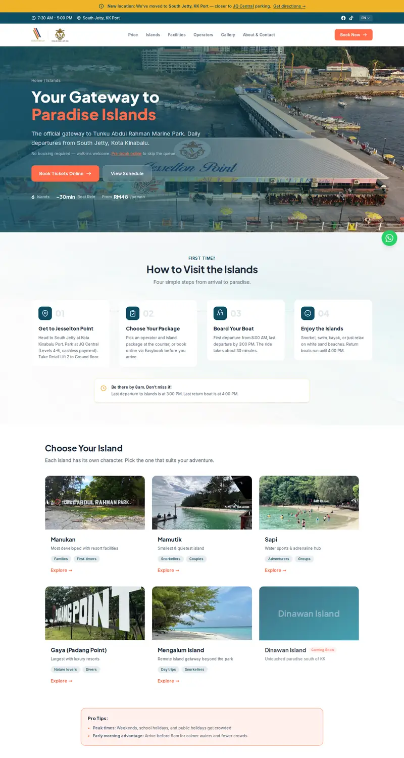 Jesselton Point website: The islands page