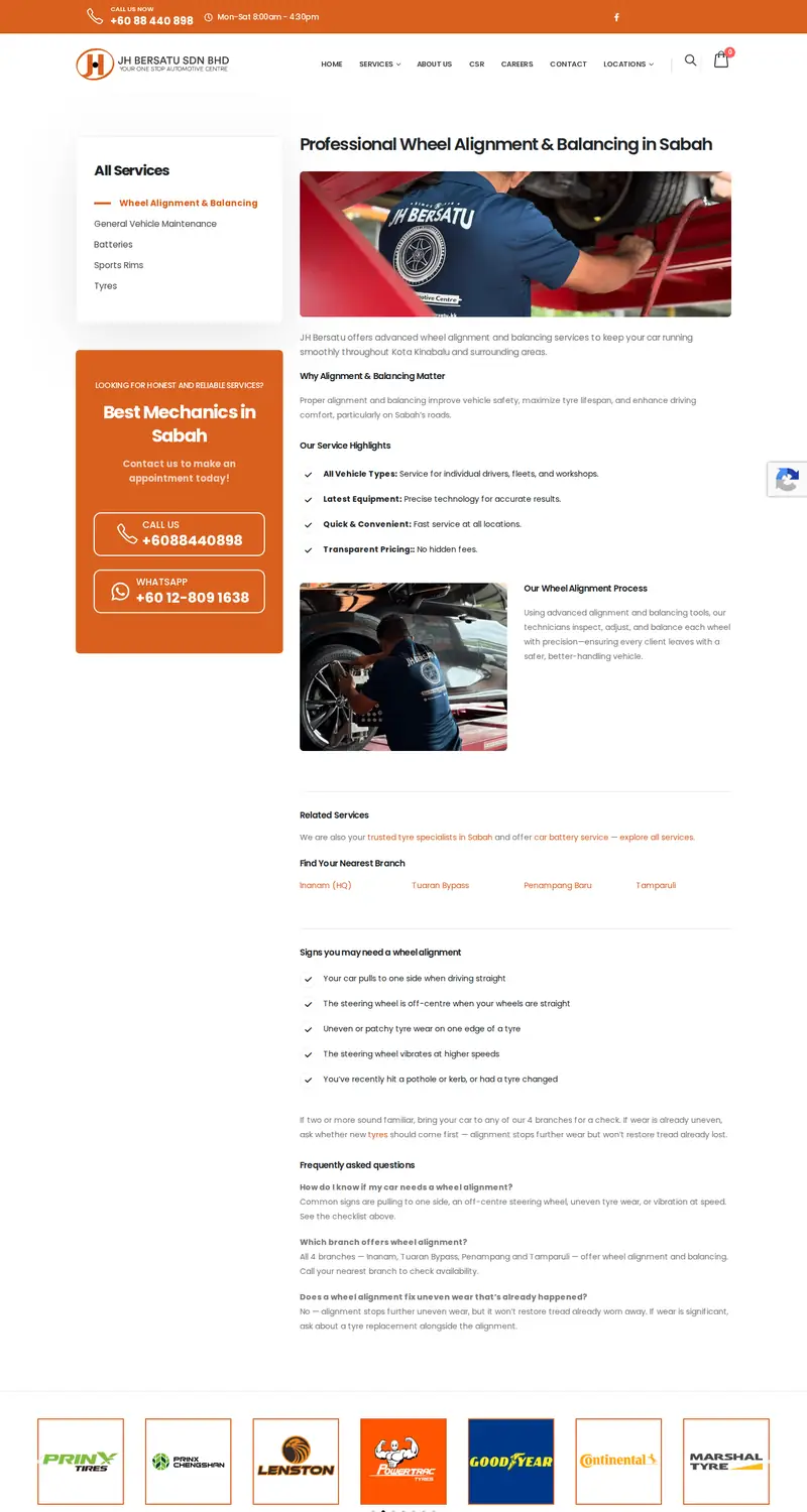 JH Bersatu website: Wheel alignment page
