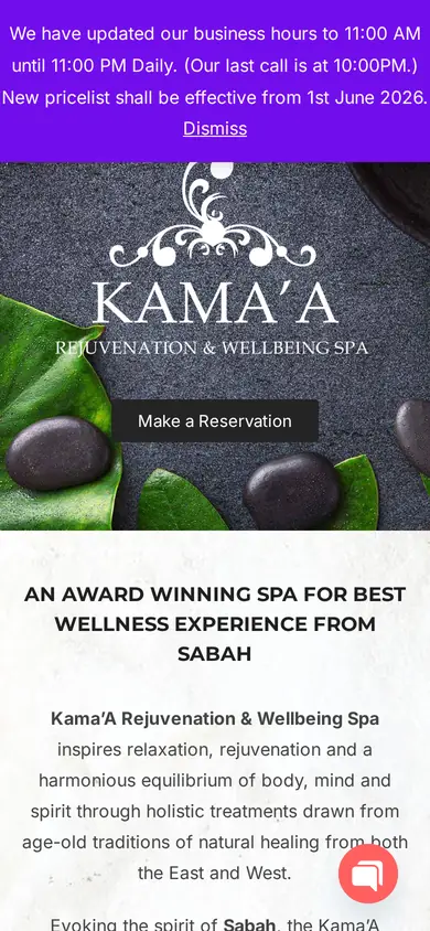 Kama’a Spa website on a phone