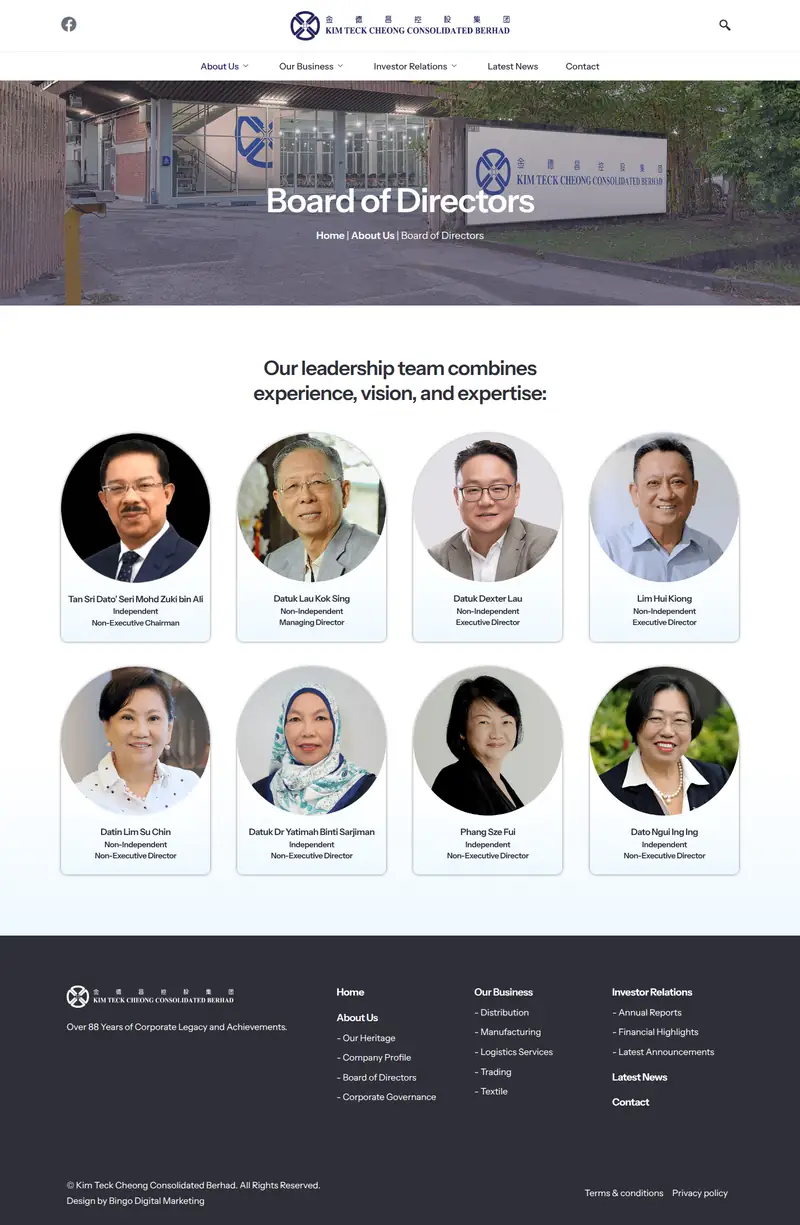 Kim Teck Cheong website: Board of Directors page