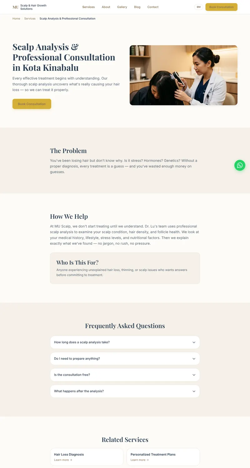 MU Scalp & Hair Growth website: Scalp analysis page