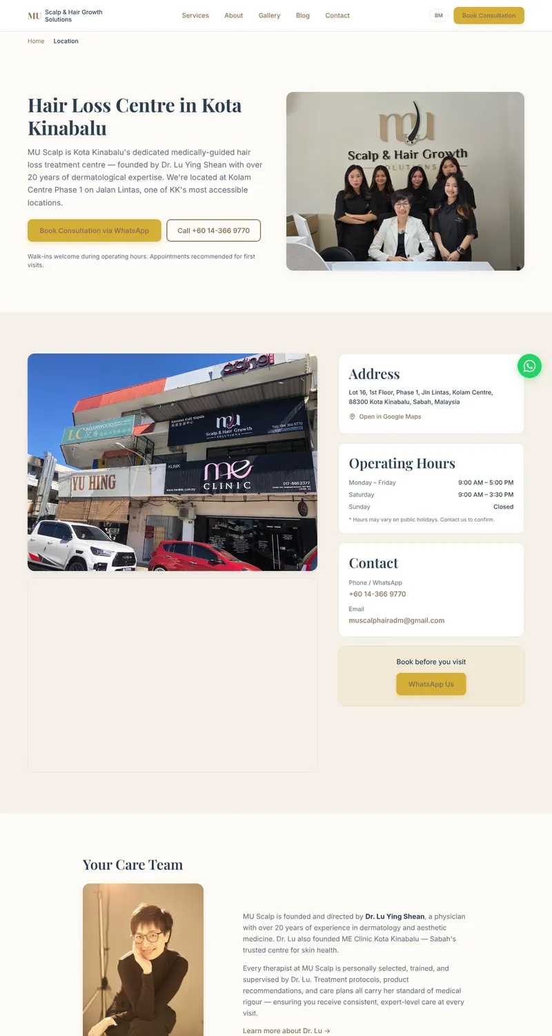 MU Scalp & Hair Growth website: Location page