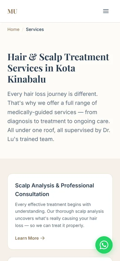 MU Scalp & Hair Growth website on a phone