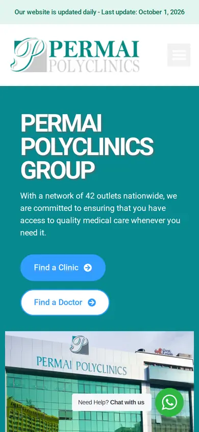 Permai Polyclinics website on a phone