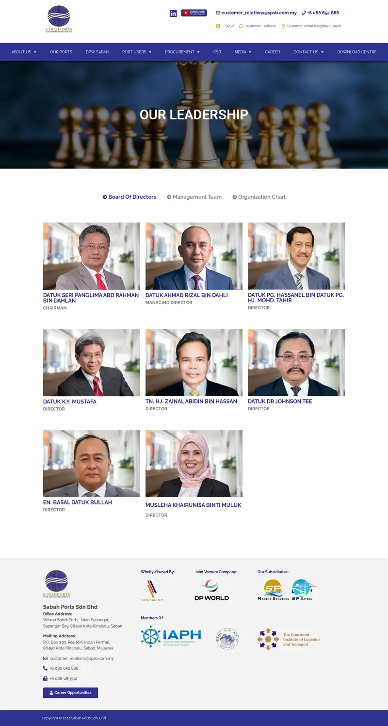 Sabah Ports website: Leadership page