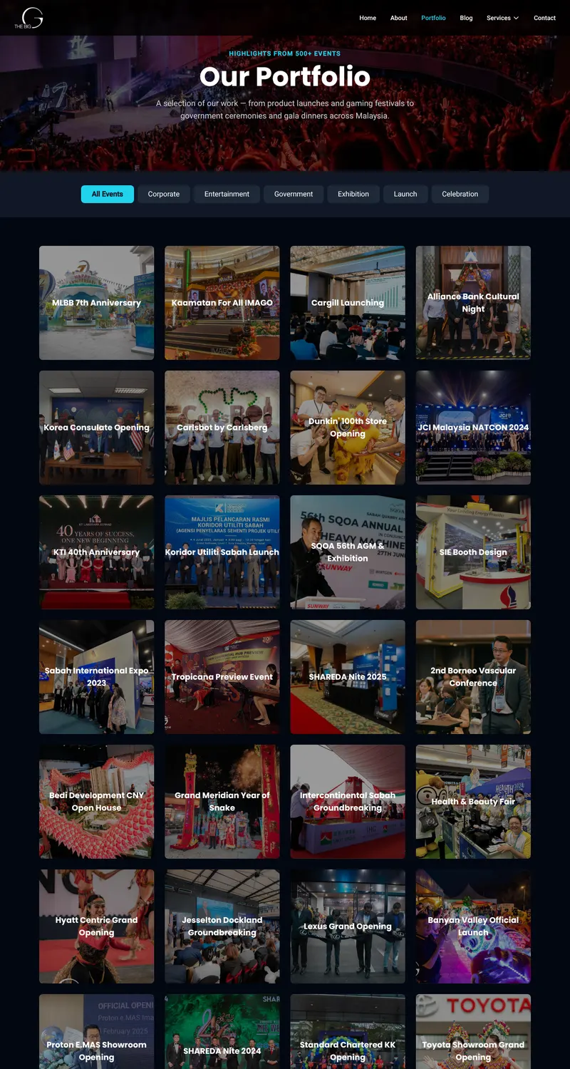The Big G website: Portfolio page