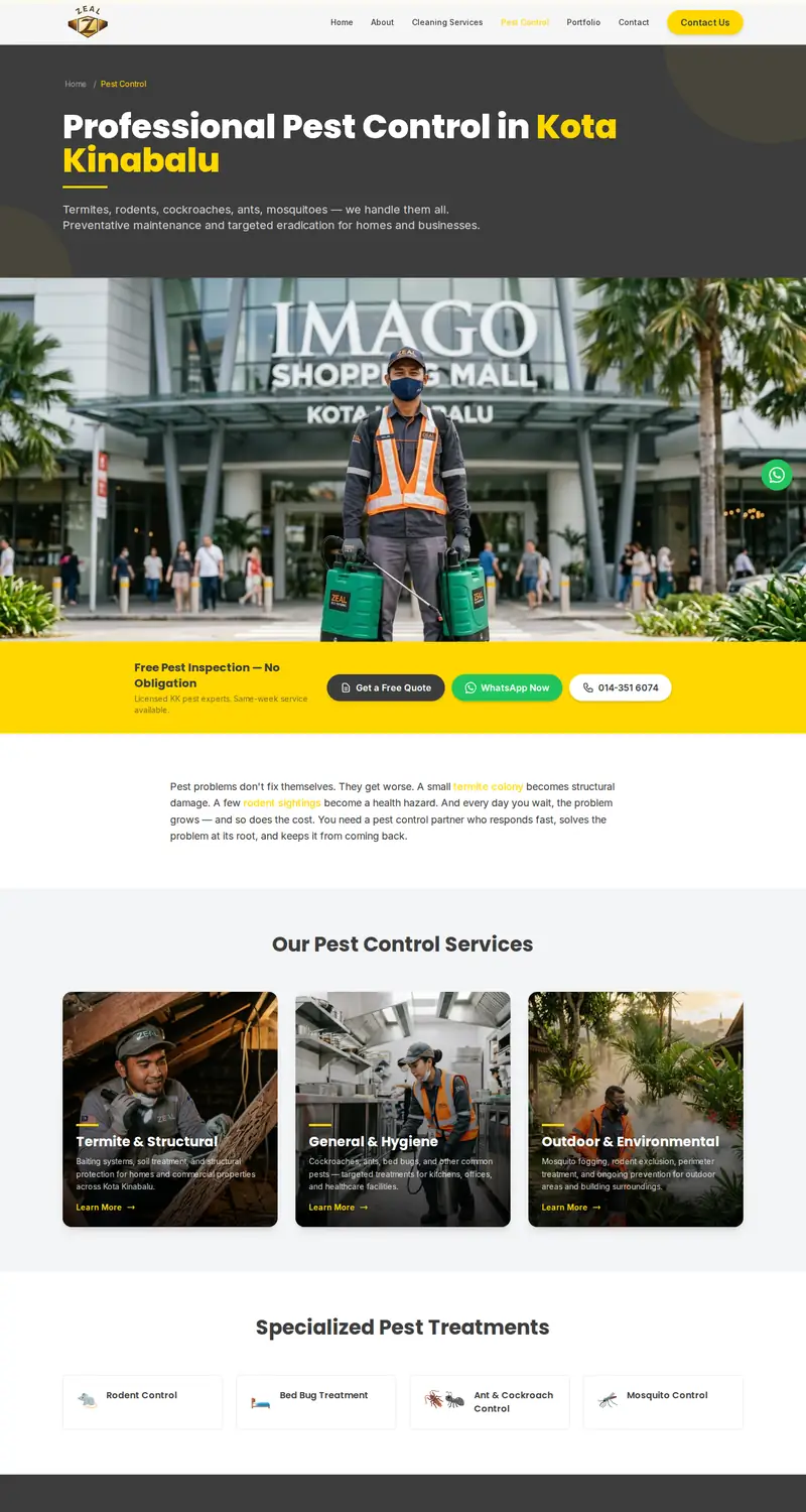 ZEAL Service Industry website: Pest control page