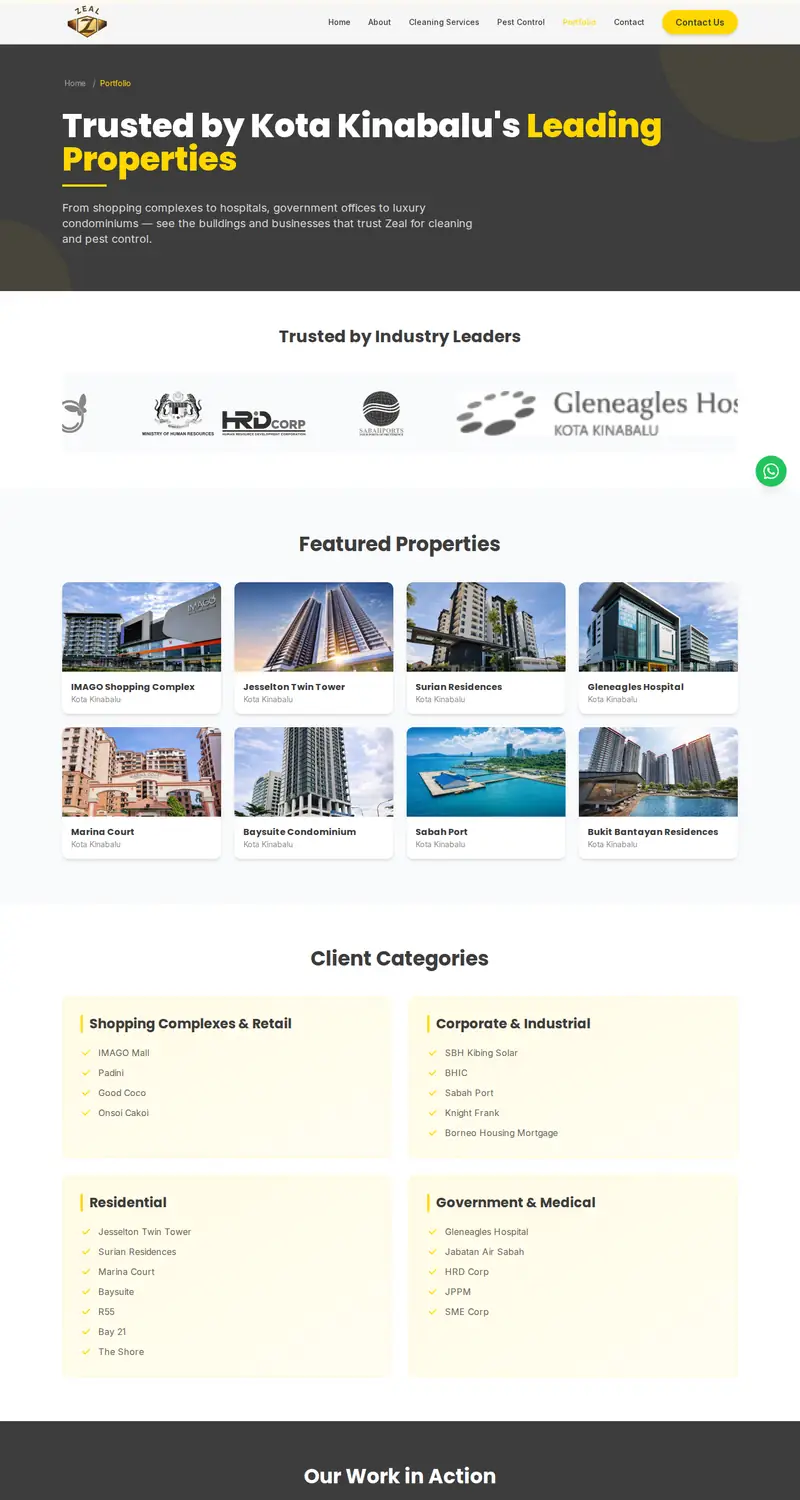 ZEAL Service Industry website: Portfolio page