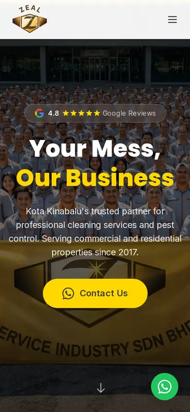 ZEAL Service Industry website on a phone
