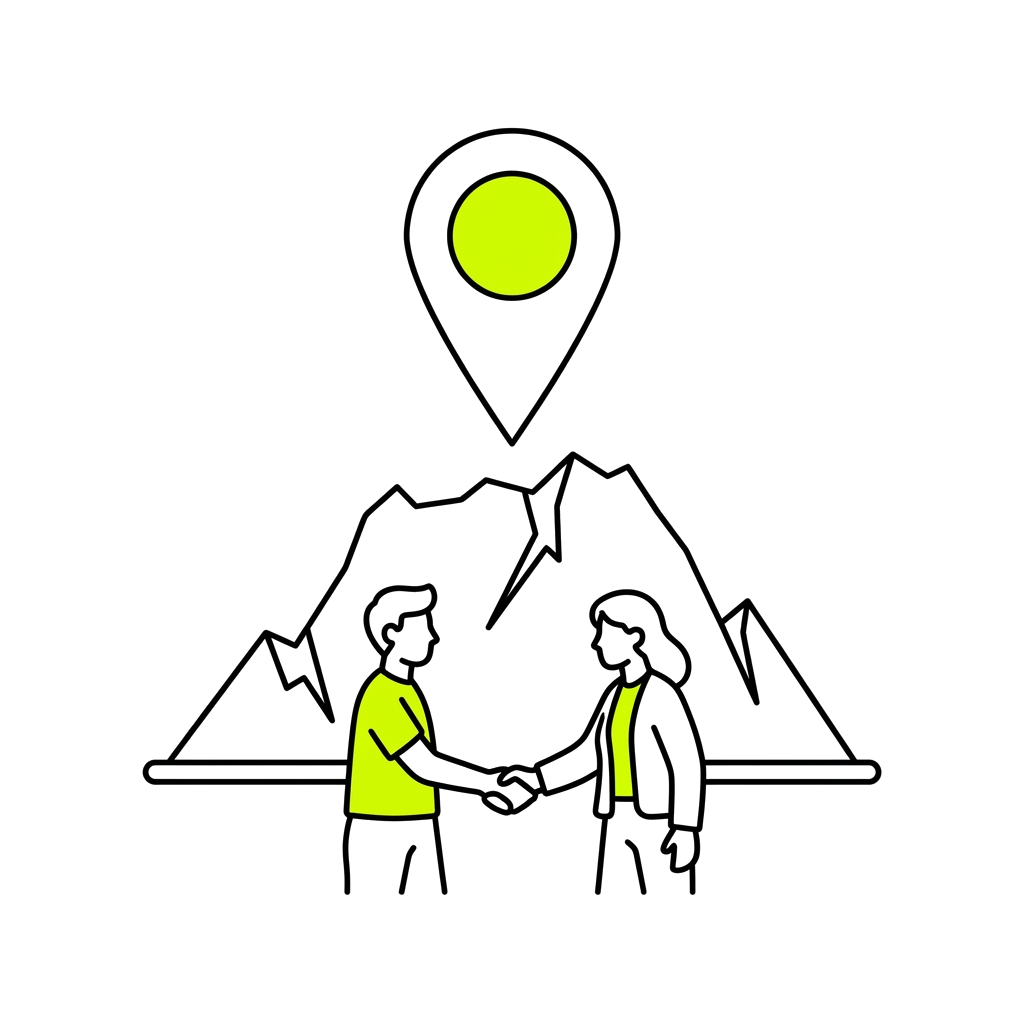 Handshake in front of Mount Kinabalu — local Kota Kinabalu partner