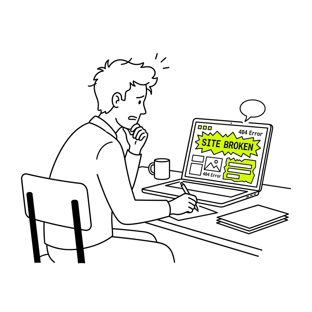 Illustration of an outdated business website shown on a laptop in Sabah