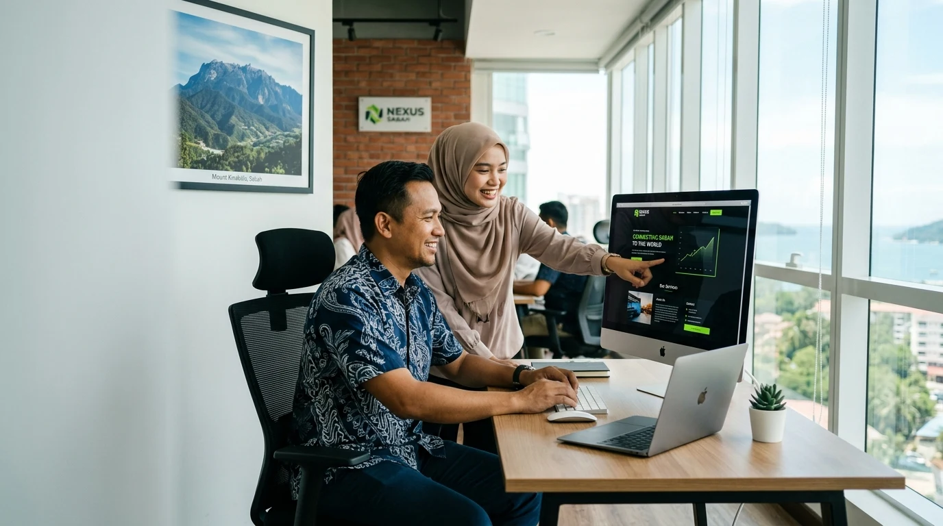 Bingo web design team reviewing a client website in Kota Kinabalu, Sabah